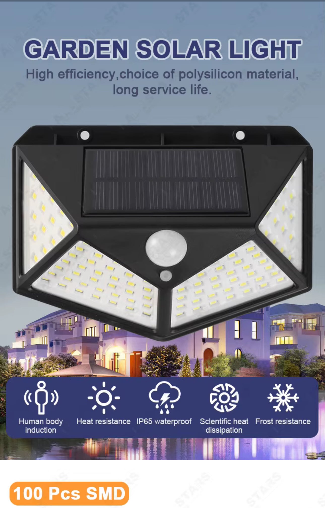 Solar Wall Lights, 100 LEDs, Infrared Motion Sensor