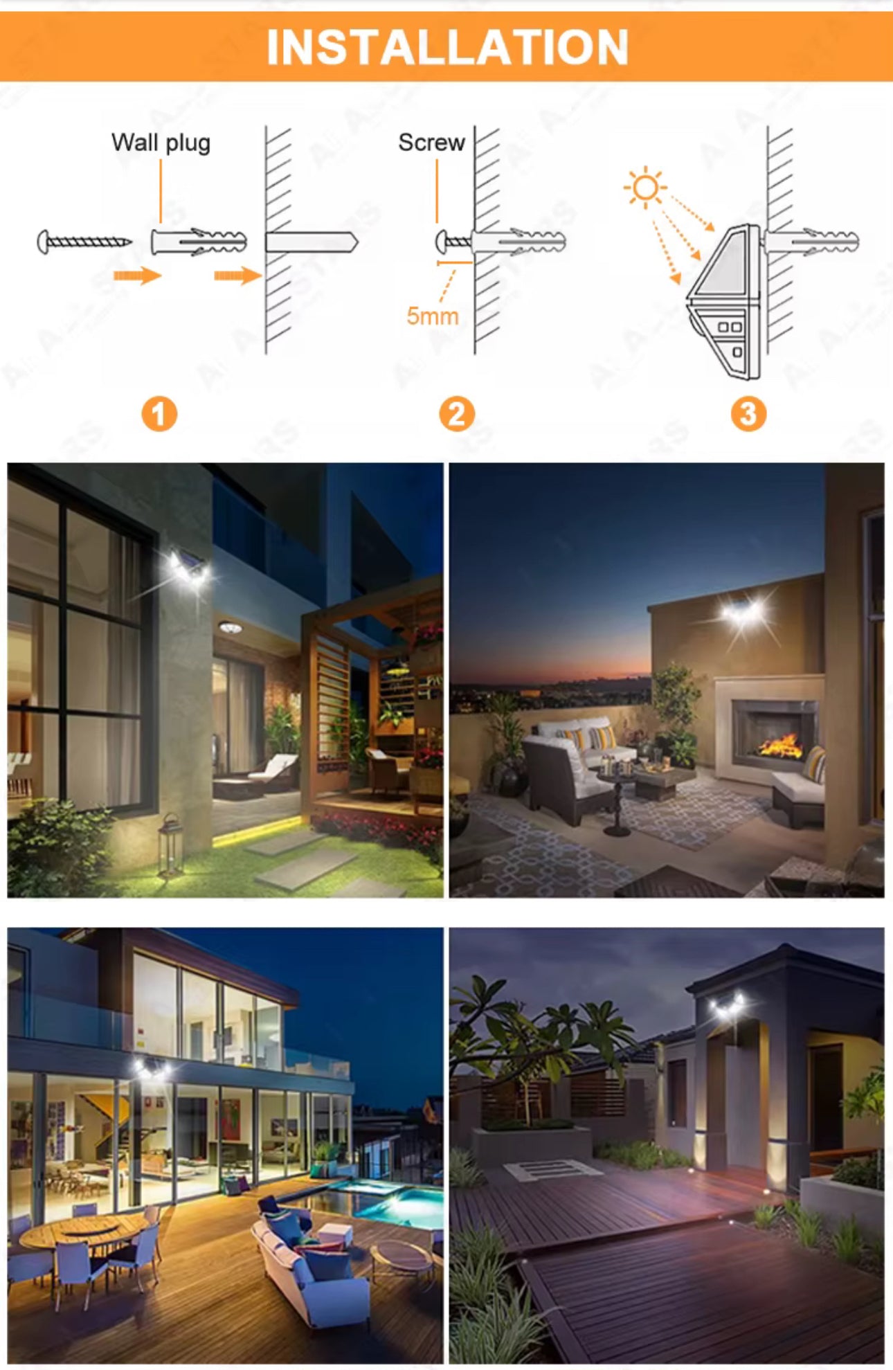 Solar Wall Lights, 100 LEDs, Infrared Motion Sensor