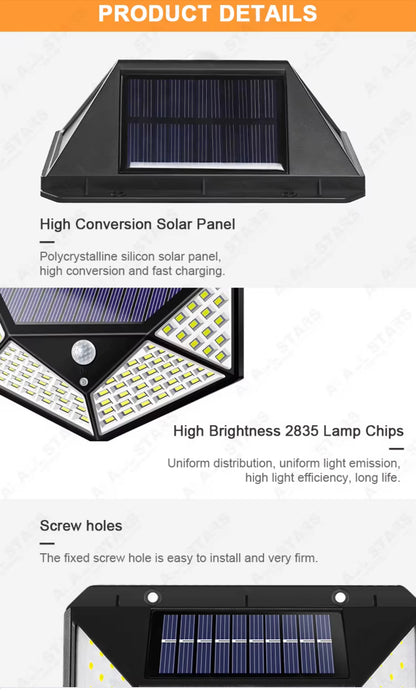 Solar Wall Lights, 100 LEDs, Infrared Motion Sensor